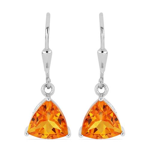 BUY NATURAL PADPARADSCHA QUARTZ GEMSTONE EARRINGS IN STERLING SILVER